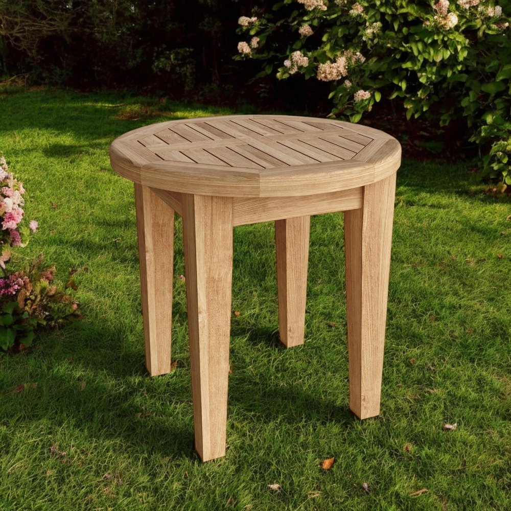 20" Natural Rounded Solid Wood Outdoor Patio Side Table