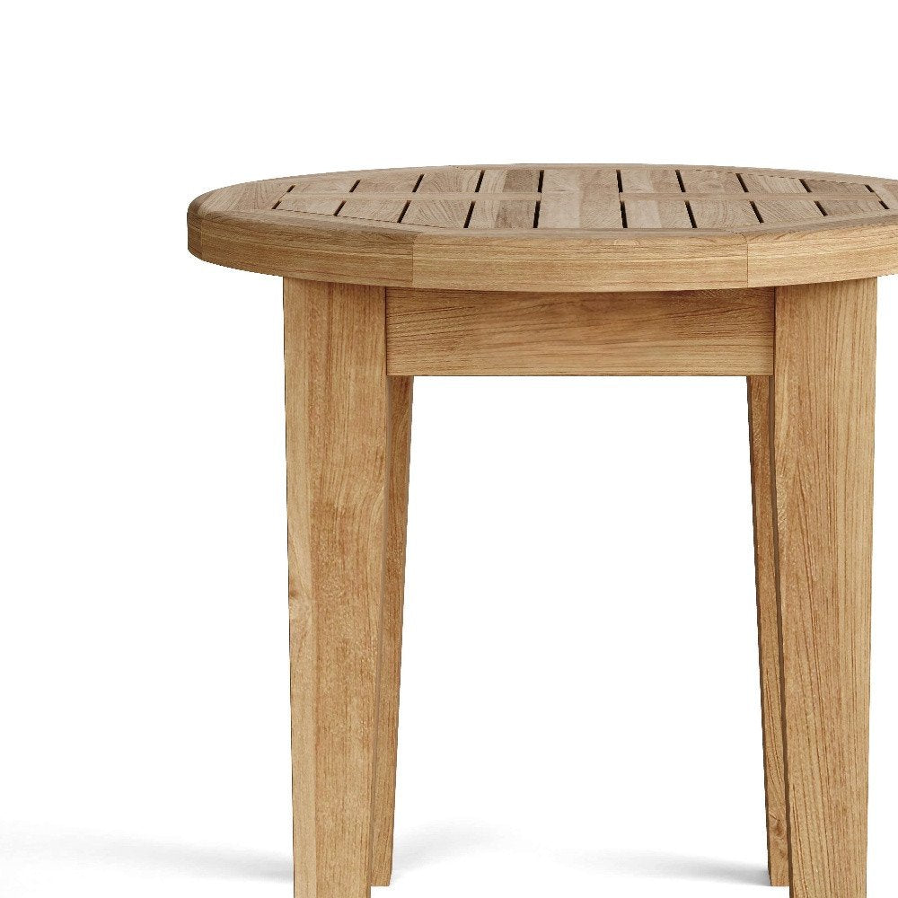 20" Natural Rounded Solid Wood Outdoor Patio Side Table