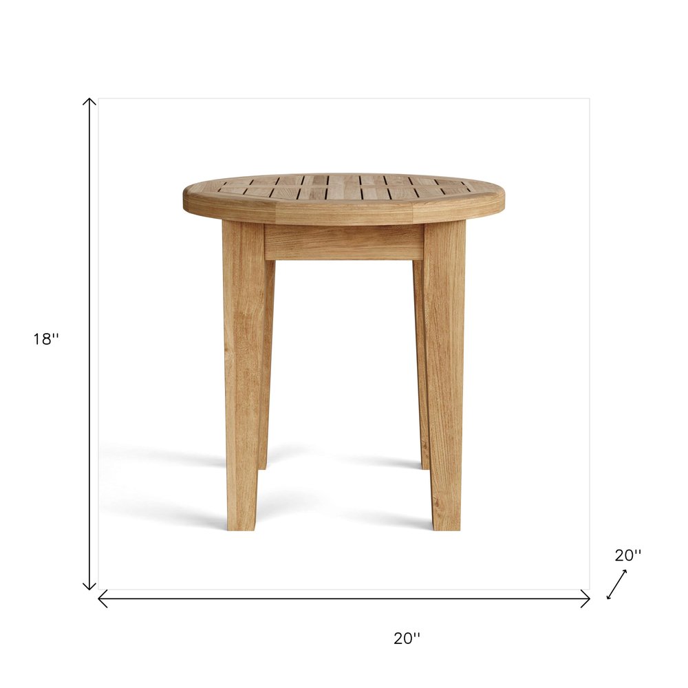 20" Natural Rounded Solid Wood Outdoor Patio Side Table