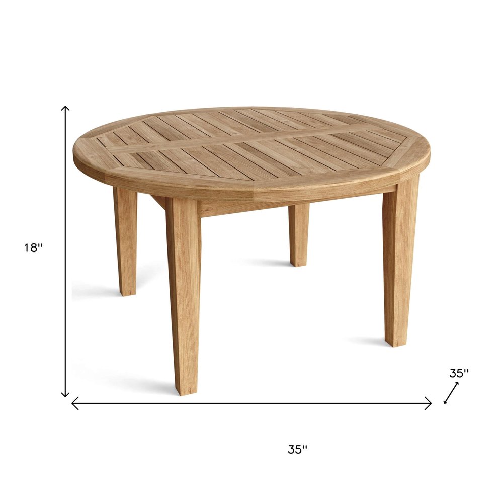 35" Natural Rounded Solid Wood Outdoor Patio Coffee Table