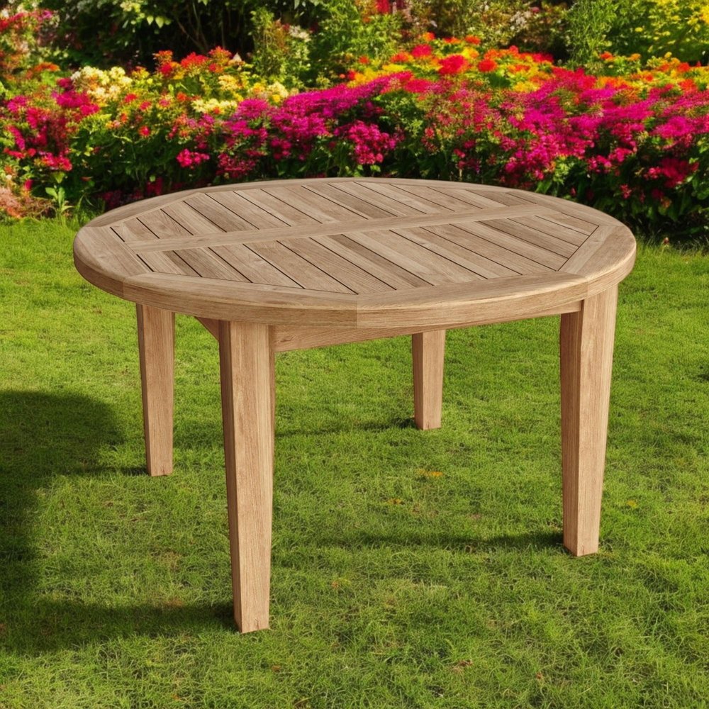 35" Natural Rounded Solid Wood Outdoor Patio Coffee Table