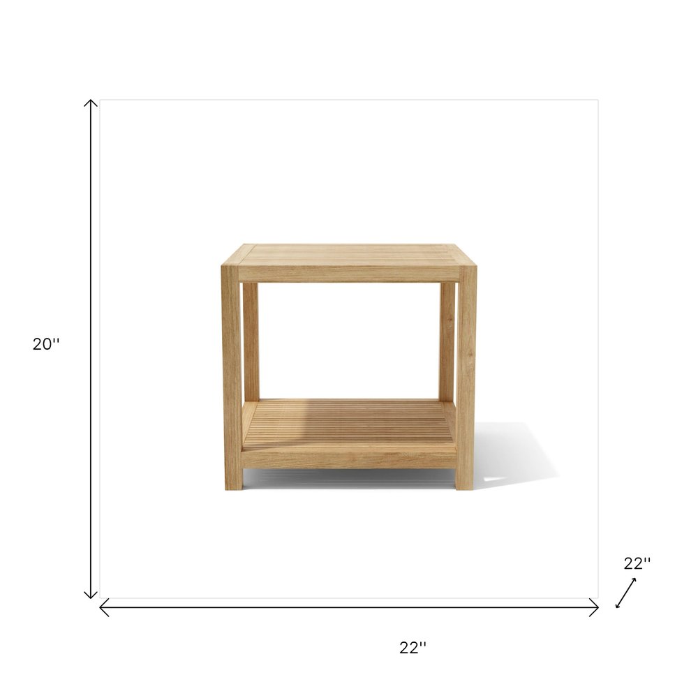 22" Natural Square Solid Wood Outdoor Patio Side Table