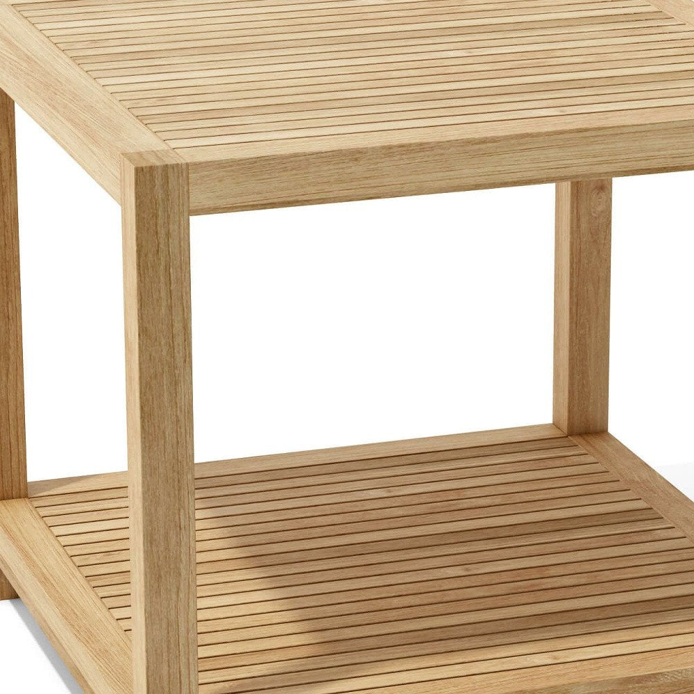 22" Natural Square Solid Wood Outdoor Patio Side Table