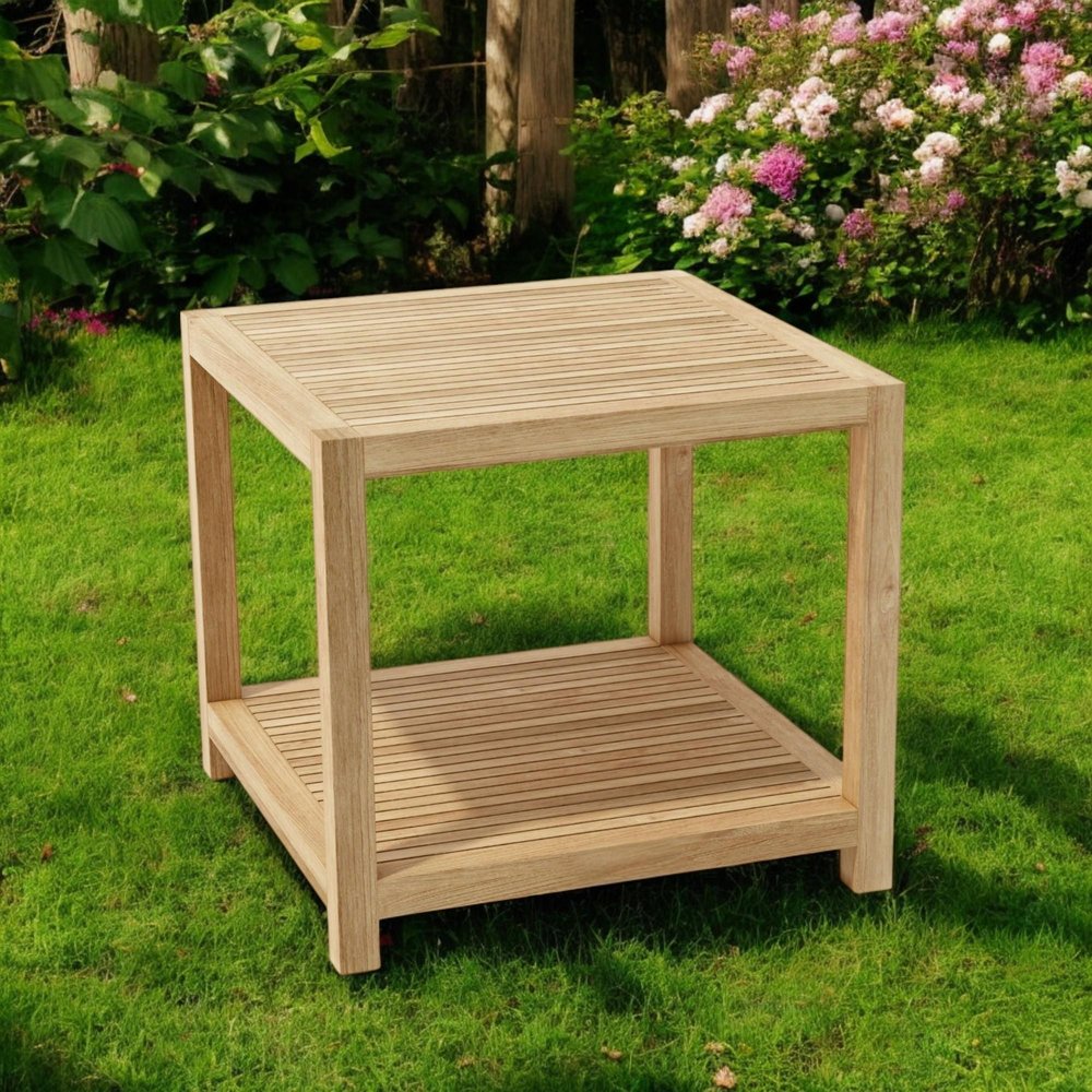 22" Natural Square Solid Wood Outdoor Patio Side Table
