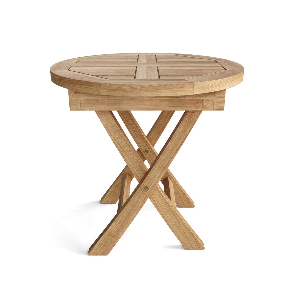 20" Natural Rounded Solid Wood Folding Outdoor Patio Side Table