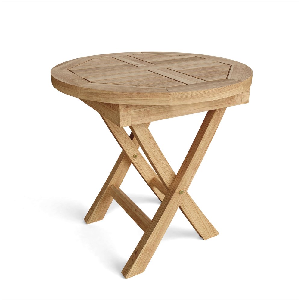 20" Natural Rounded Solid Wood Folding Outdoor Patio Side Table