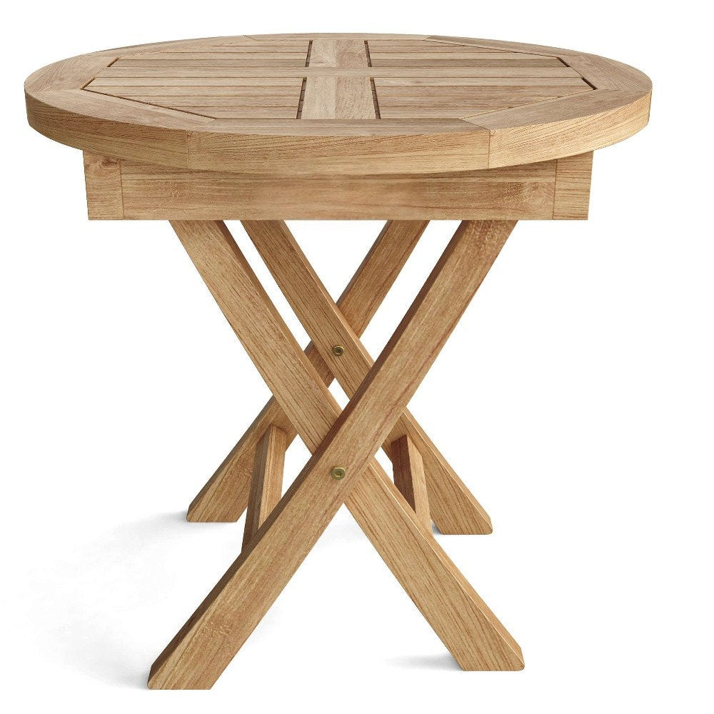 20" Natural Rounded Solid Wood Folding Outdoor Patio Side Table