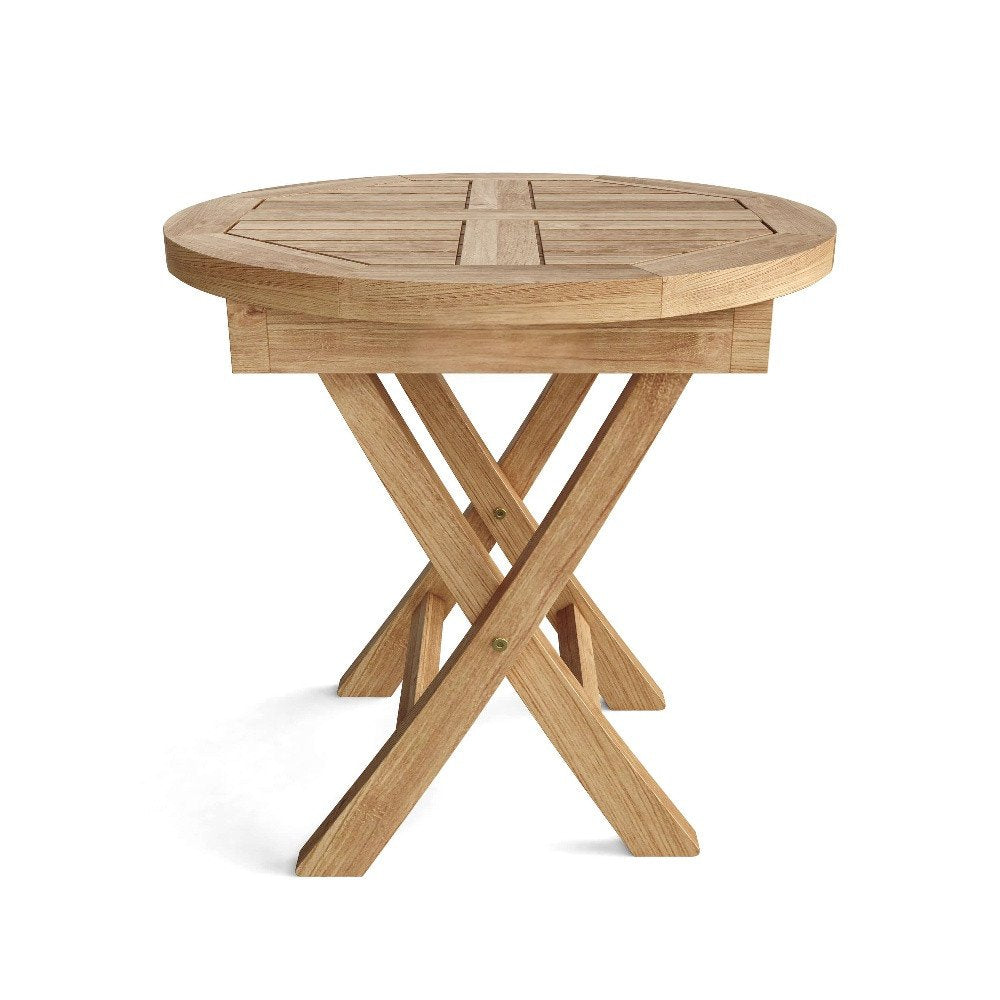 20" Natural Rounded Solid Wood Folding Outdoor Patio Side Table