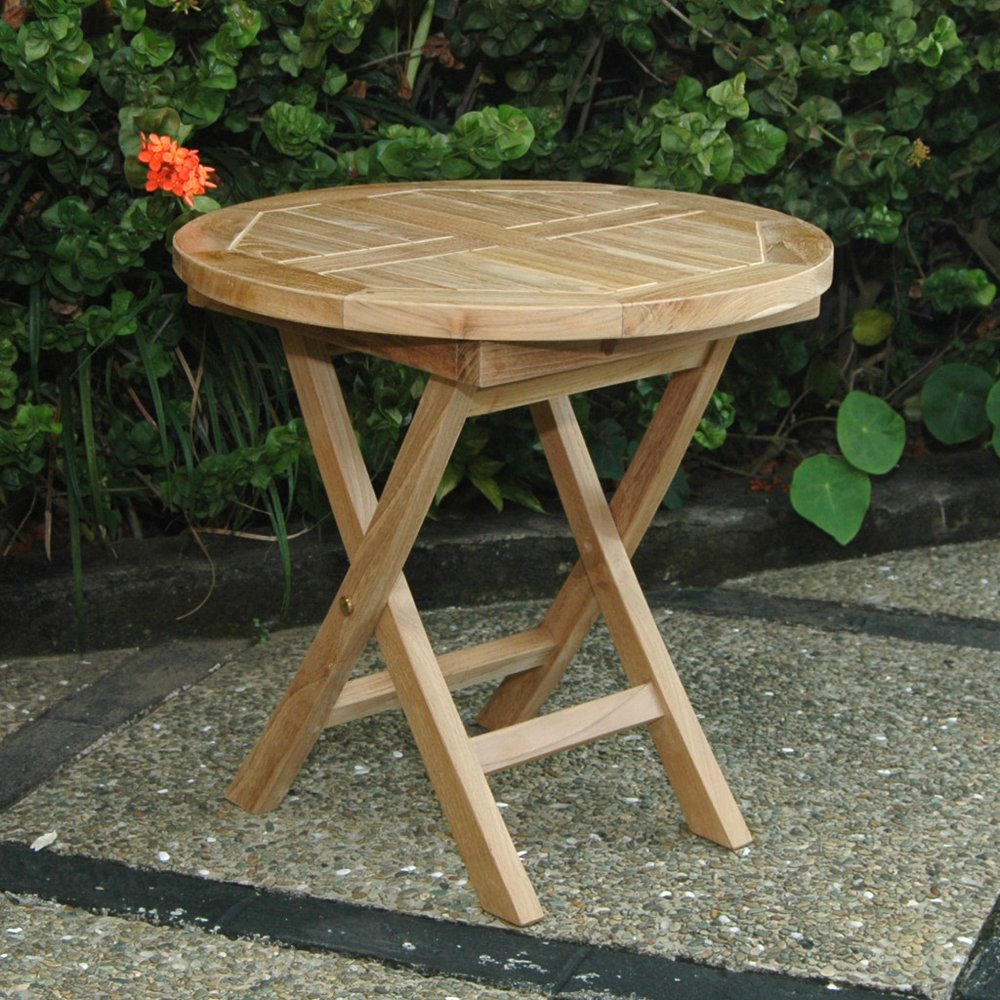 20" Natural Rounded Solid Wood Folding Outdoor Patio Side Table