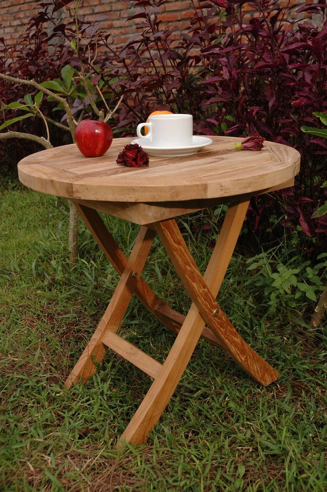 20" Natural Rounded Solid Wood Folding Outdoor Patio Side Table