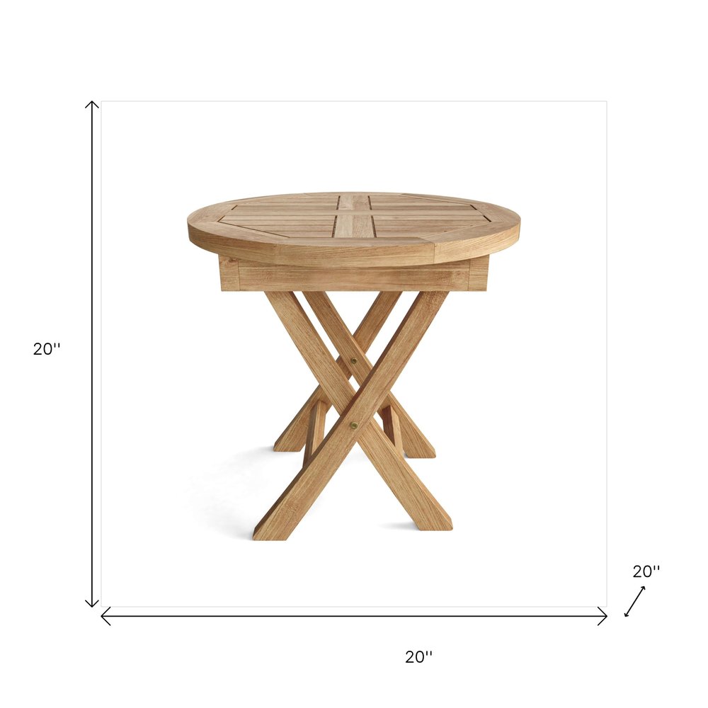 20" Natural Rounded Solid Wood Folding Outdoor Patio Side Table
