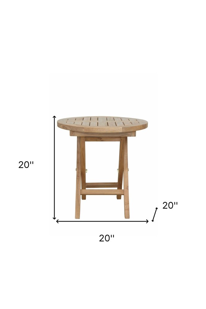 20" Natural Rounded Solid Wood Folding Outdoor Patio Side Table
