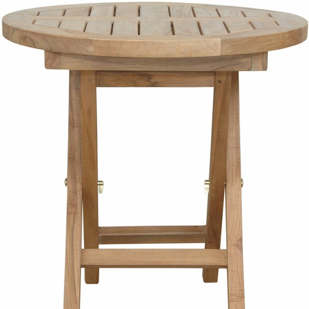 20" Natural Rounded Solid Wood Folding Outdoor Patio Side Table