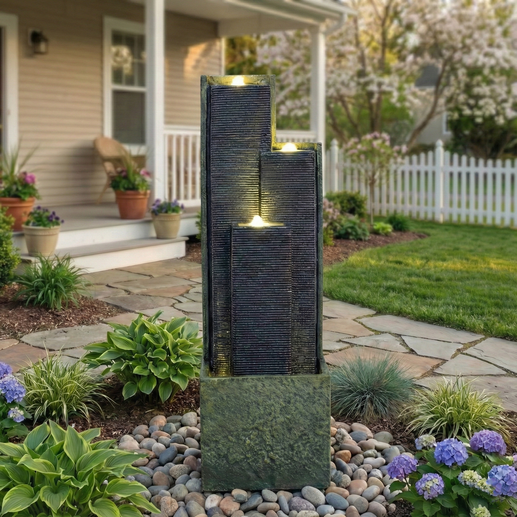 39'' H Outdoor Water Fountain with LED Lights