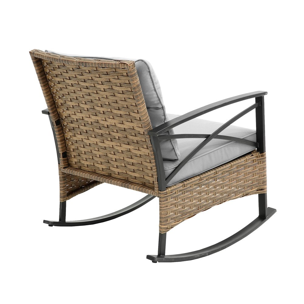 3-Piece Black Natural and Gray Rattan 2-Person Outdoor Patio Conversation Set with Table