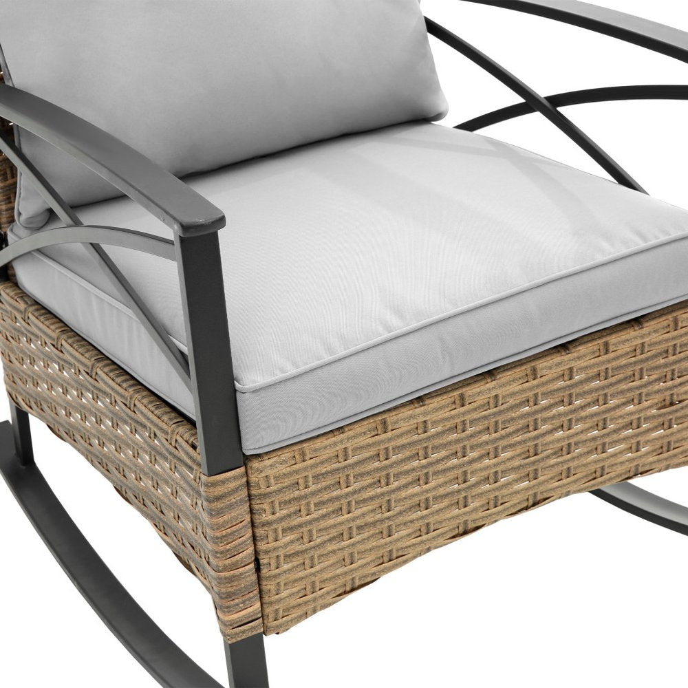 3-Piece Black Natural and Gray Rattan 2-Person Outdoor Patio Conversation Set with Table
