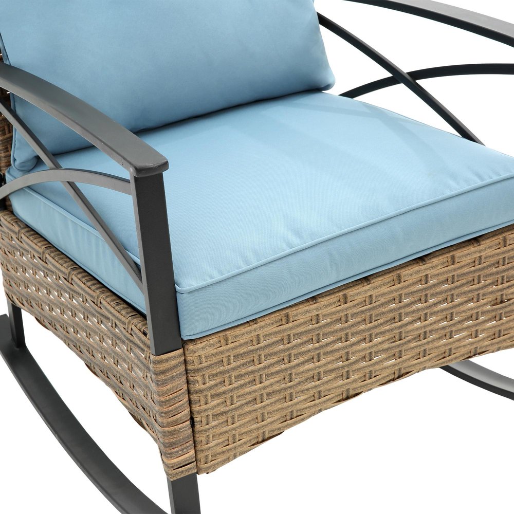 3-Piece Black Natural and Light Blue Rattan 2-Person Outdoor Patio Conversation Set with Table