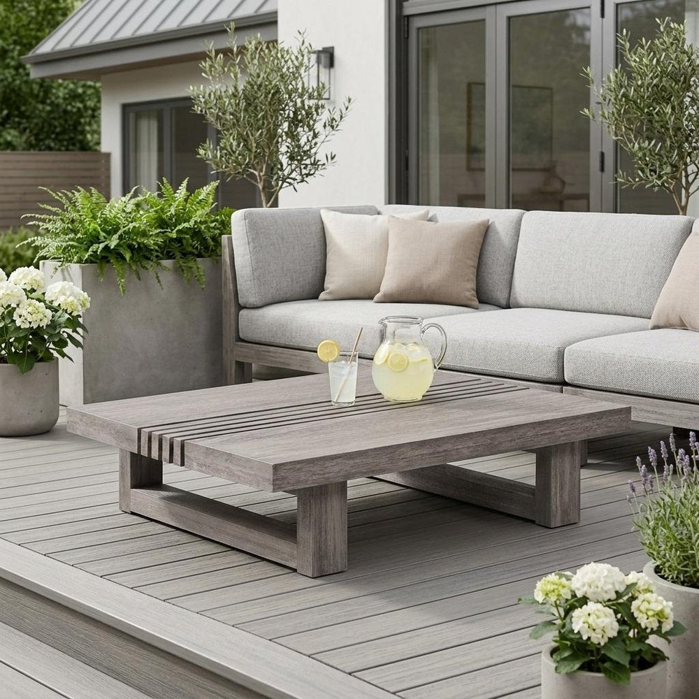 33" Gray Solid Wood Outdoor Patio Coffee Table