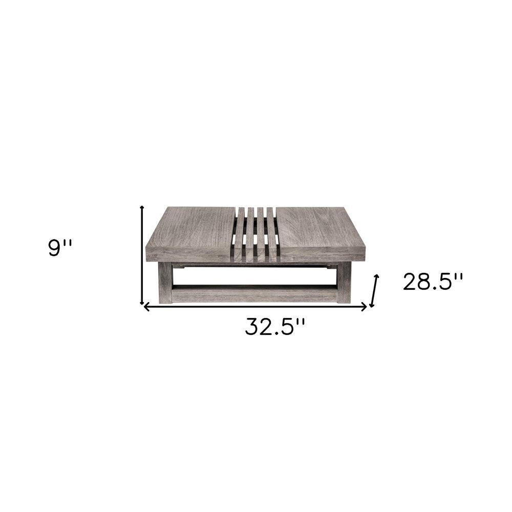 33" Gray Solid Wood Outdoor Patio Coffee Table