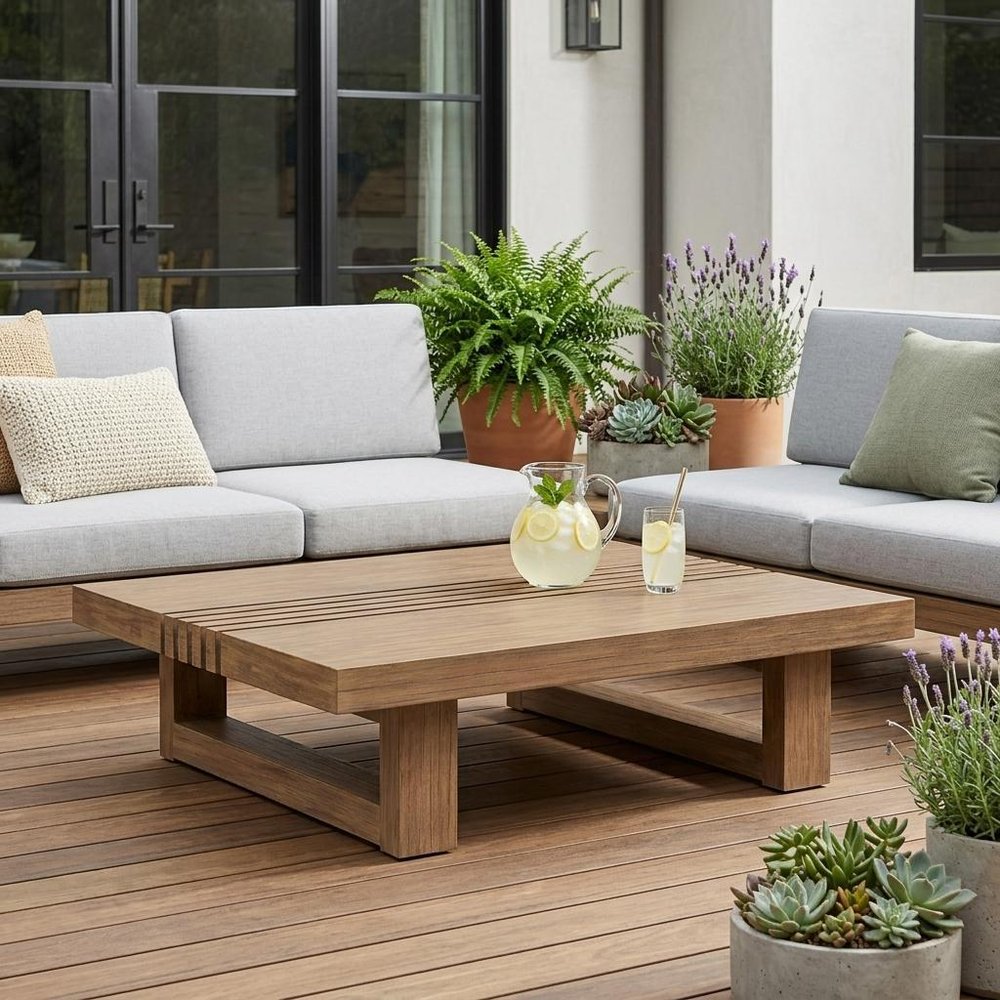 33" Natural Solid Wood Outdoor Patio Coffee Table