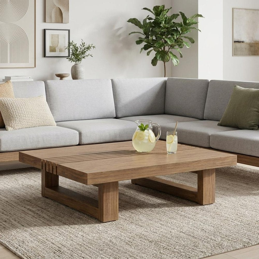 33" Natural Solid Wood Outdoor Patio Coffee Table