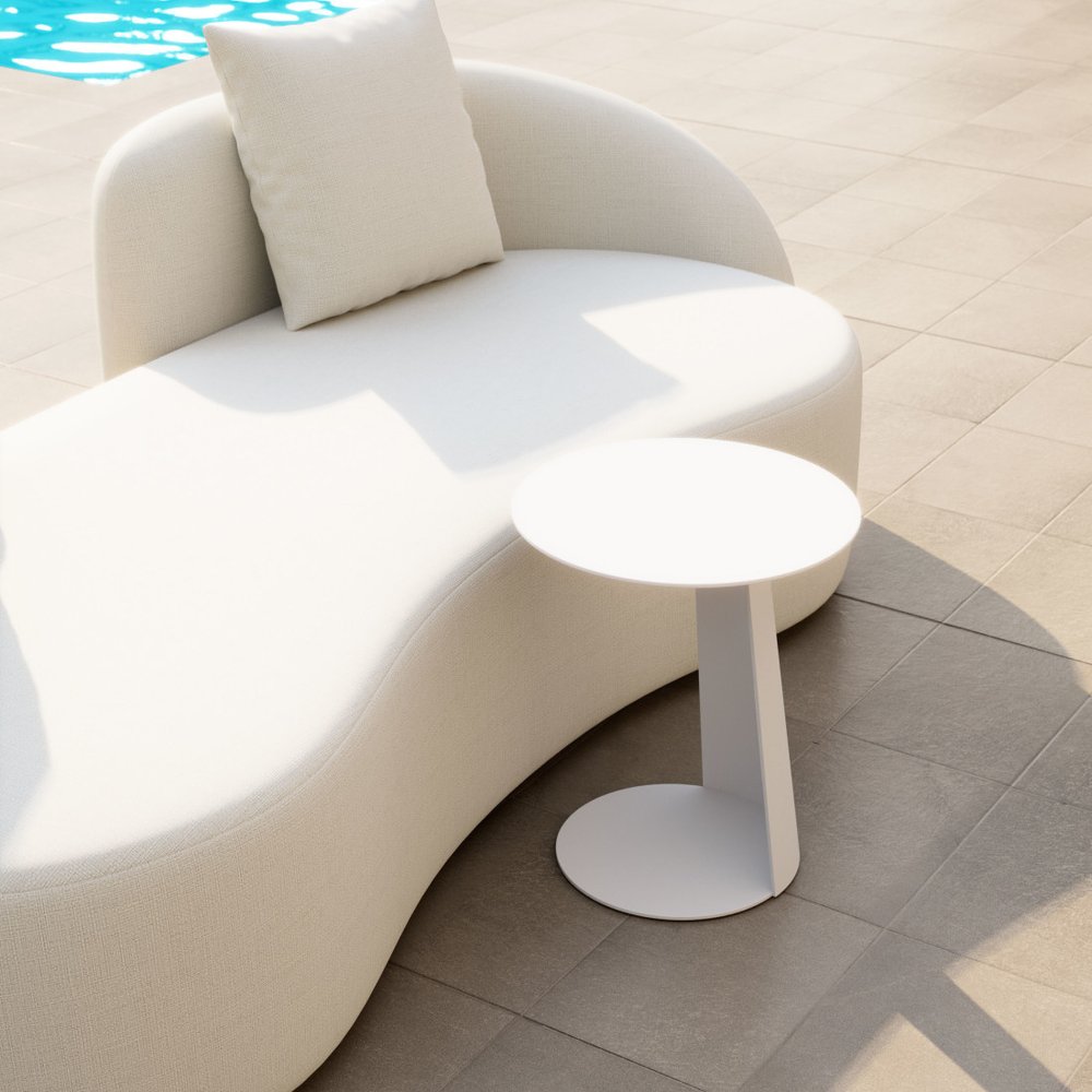 16" White Aluminum Rounded Outdoor Patio Side Table