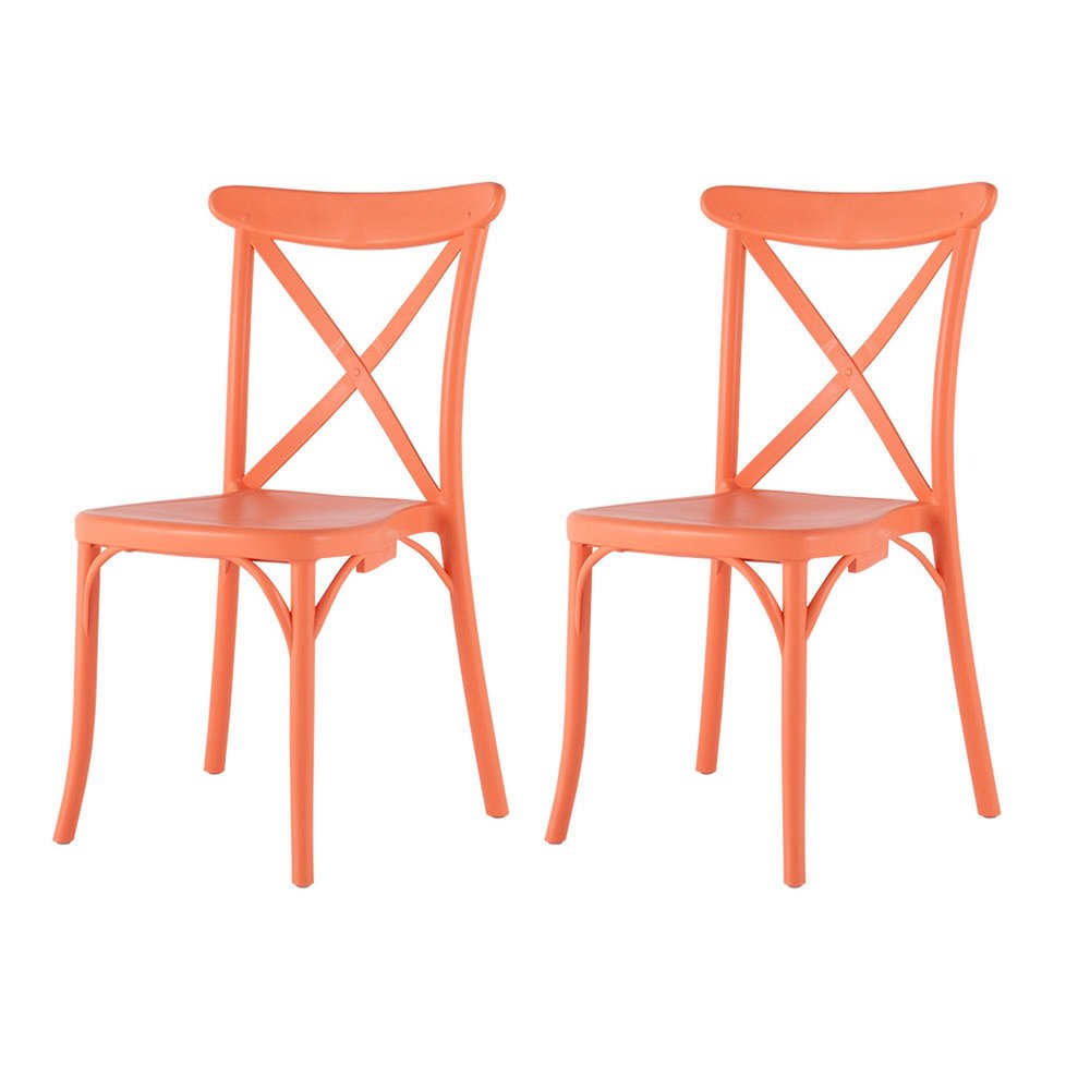 2-Piece Salmon Heavy-Duty Plastic Outdoor Patio Stacking Dining Chair Set