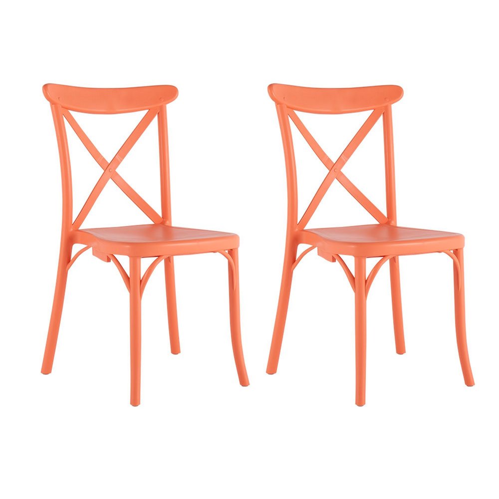 2-Piece Salmon Heavy-Duty Plastic Outdoor Patio Stacking Dining Chair Set