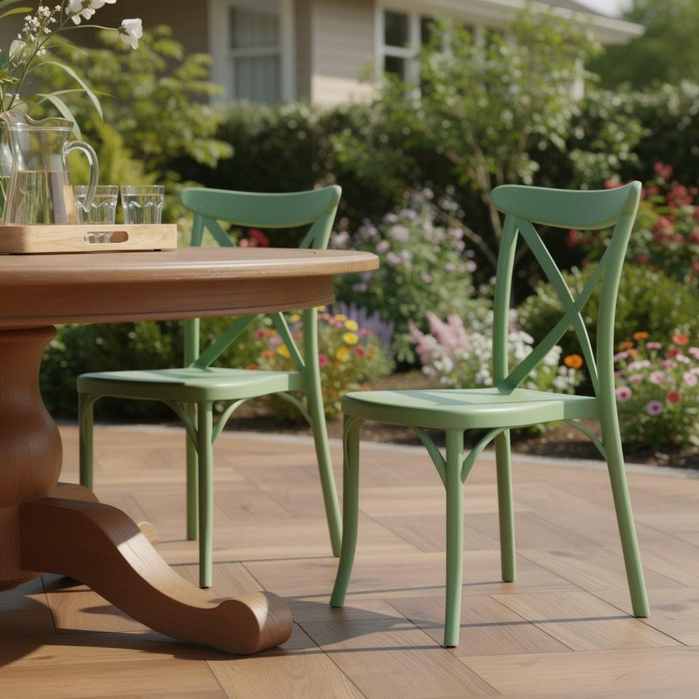 2-Piece Green Heavy-Duty Plastic Outdoor Patio Stacking Dining Chair Set