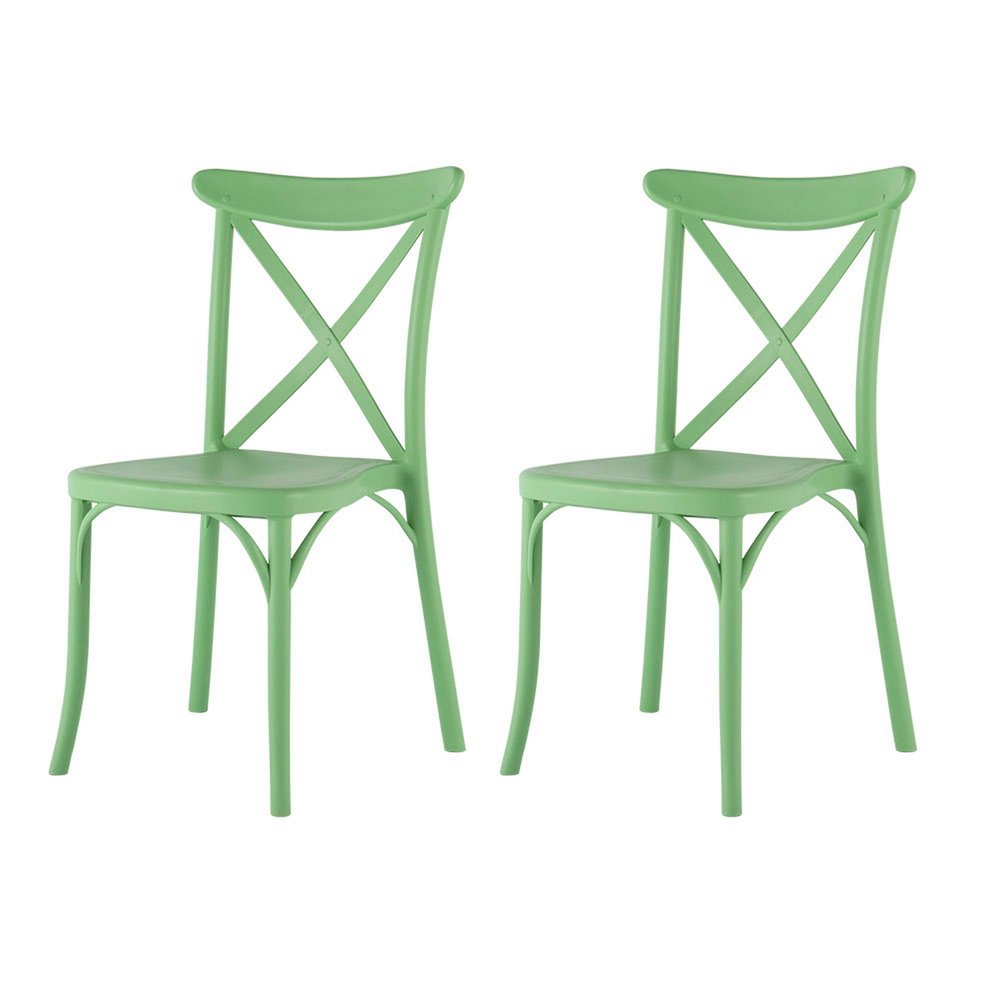 2-Piece Green Heavy-Duty Plastic Outdoor Patio Stacking Dining Chair Set