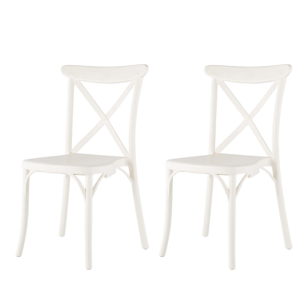 2-Piece White Heavy-Duty Plastic Outdoor Patio Stacking Dining Chair Set