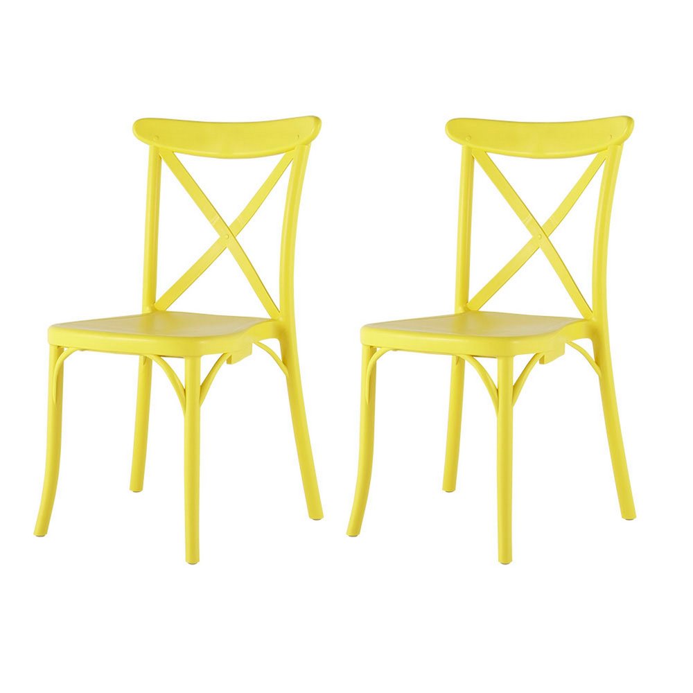 2-Piece Yellow Heavy-Duty Plastic Outdoor Patio Dining Chair Set
