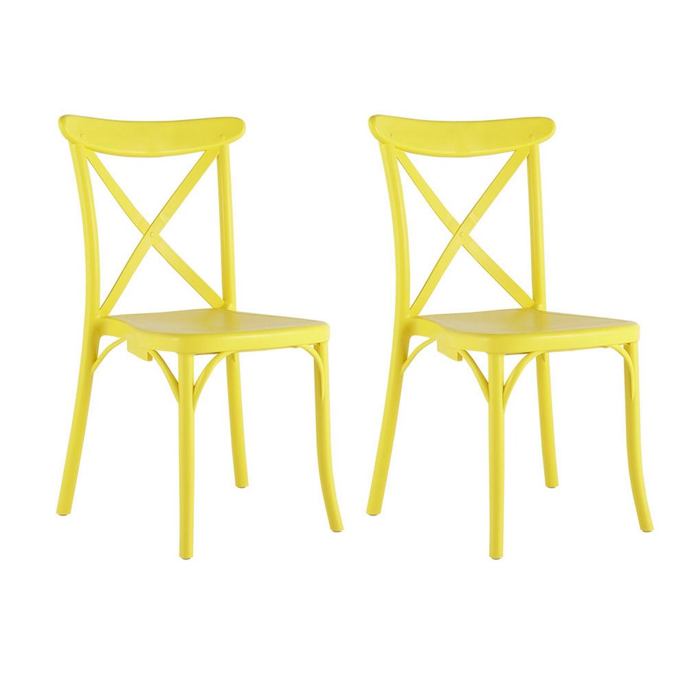 2-Piece Yellow Heavy-Duty Plastic Outdoor Patio Dining Chair Set