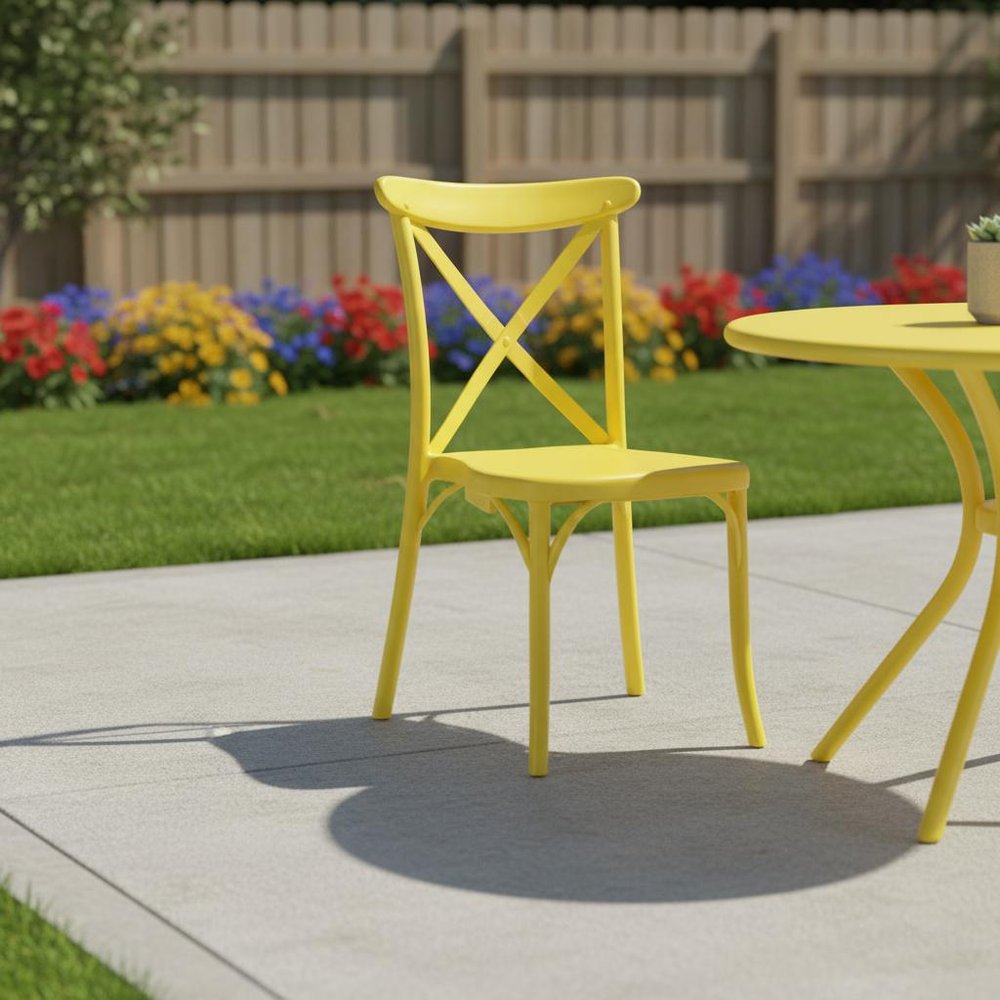 2-Piece Yellow Heavy-Duty Plastic Outdoor Patio Dining Chair Set