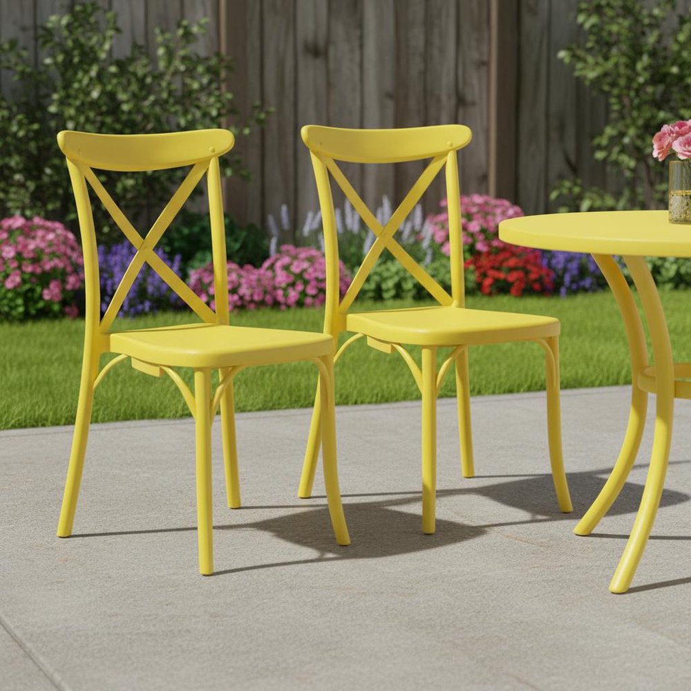 2-Piece Yellow Heavy-Duty Plastic Outdoor Patio Dining Chair Set