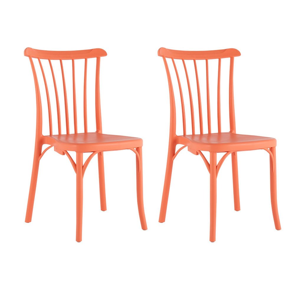 2-Piece Salmon Heavy-Duty Plastic Outdoor Patio Stacking Dining Chair Set