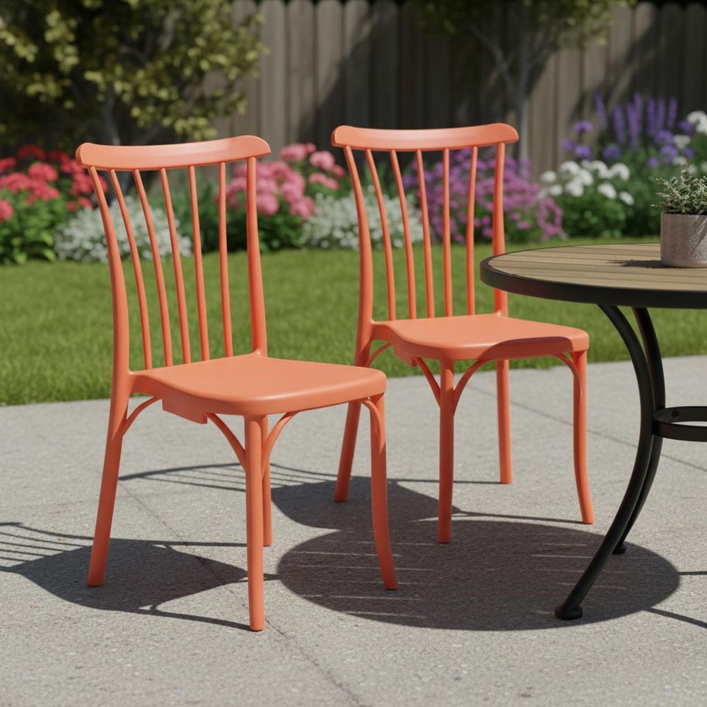 2-Piece Salmon Heavy-Duty Plastic Outdoor Patio Stacking Dining Chair Set