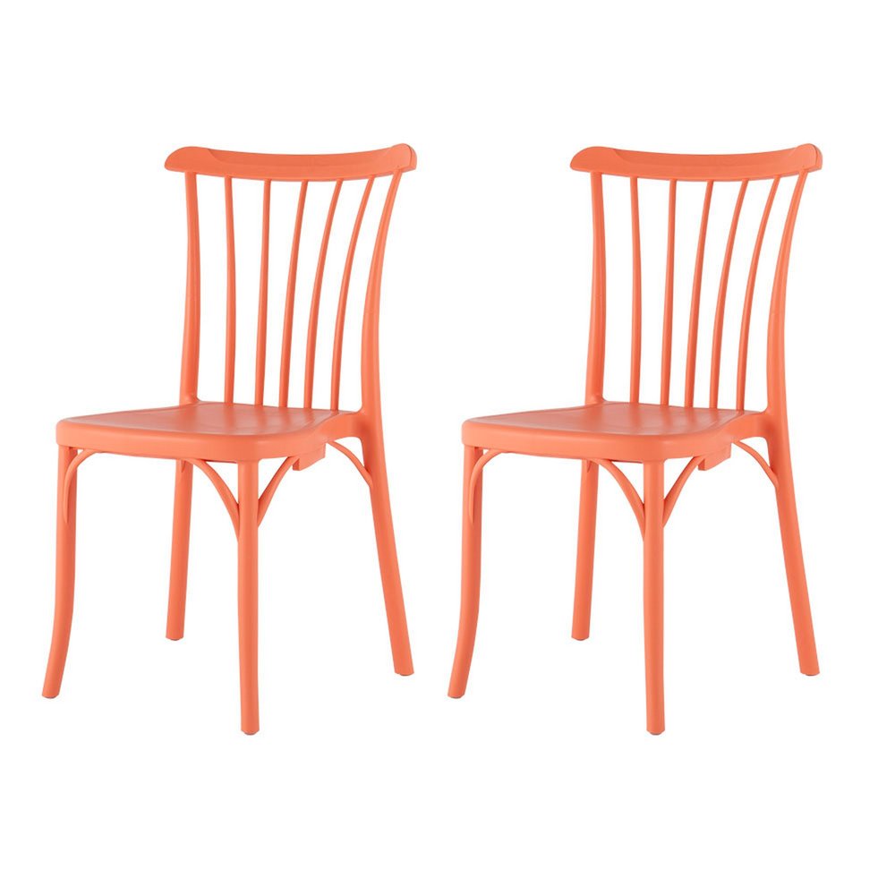 2-Piece Salmon Heavy-Duty Plastic Outdoor Patio Stacking Dining Chair Set