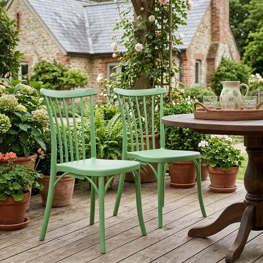 2-Piece Green Heavy-Duty Plastic Outdoor Patio Stacking Dining Chair Set