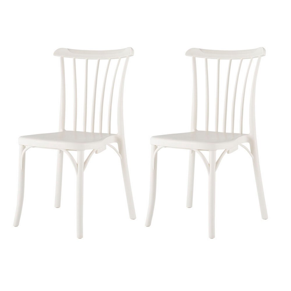 2-Piece White Heavy-Duty Plastic Outdoor Patio Stacking Dining Chair Set
