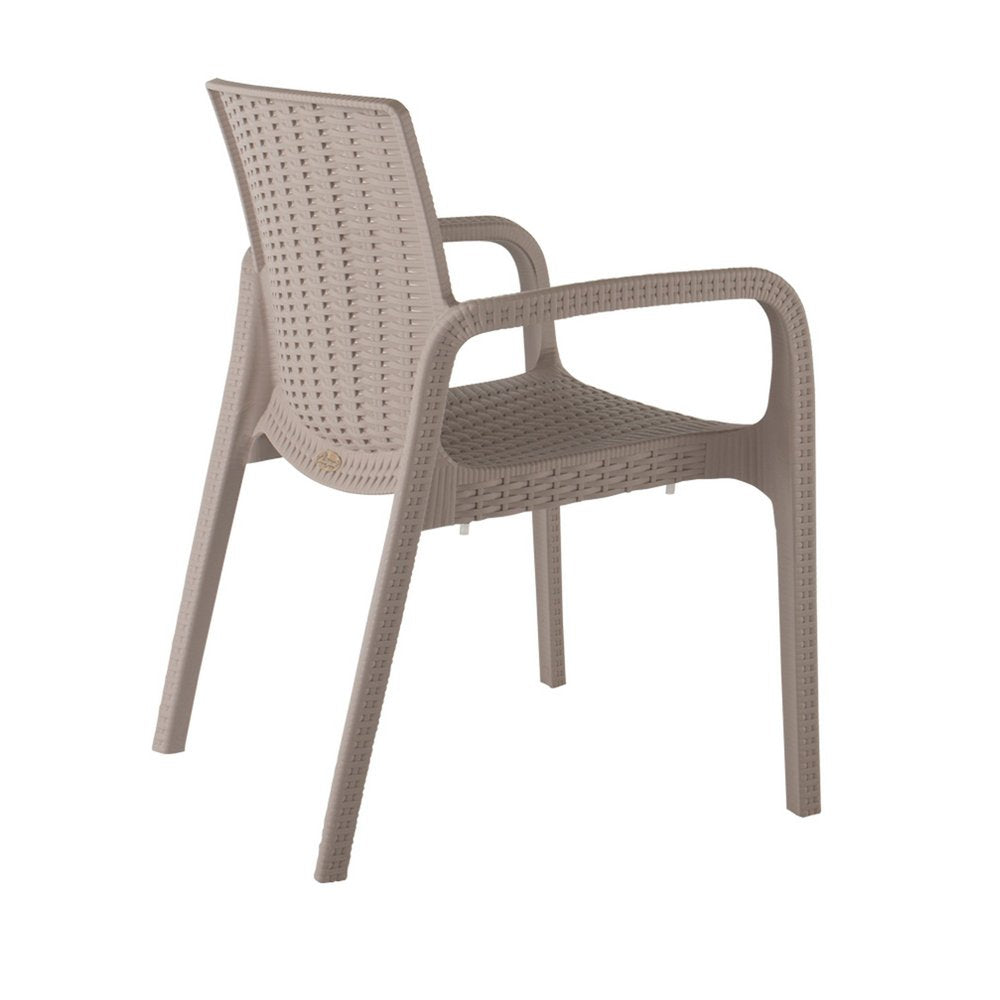 2-Piece Taupe Faux Rattan Heavy-Duty Plastic Outdoor Patio Stacking Arm Chair Set