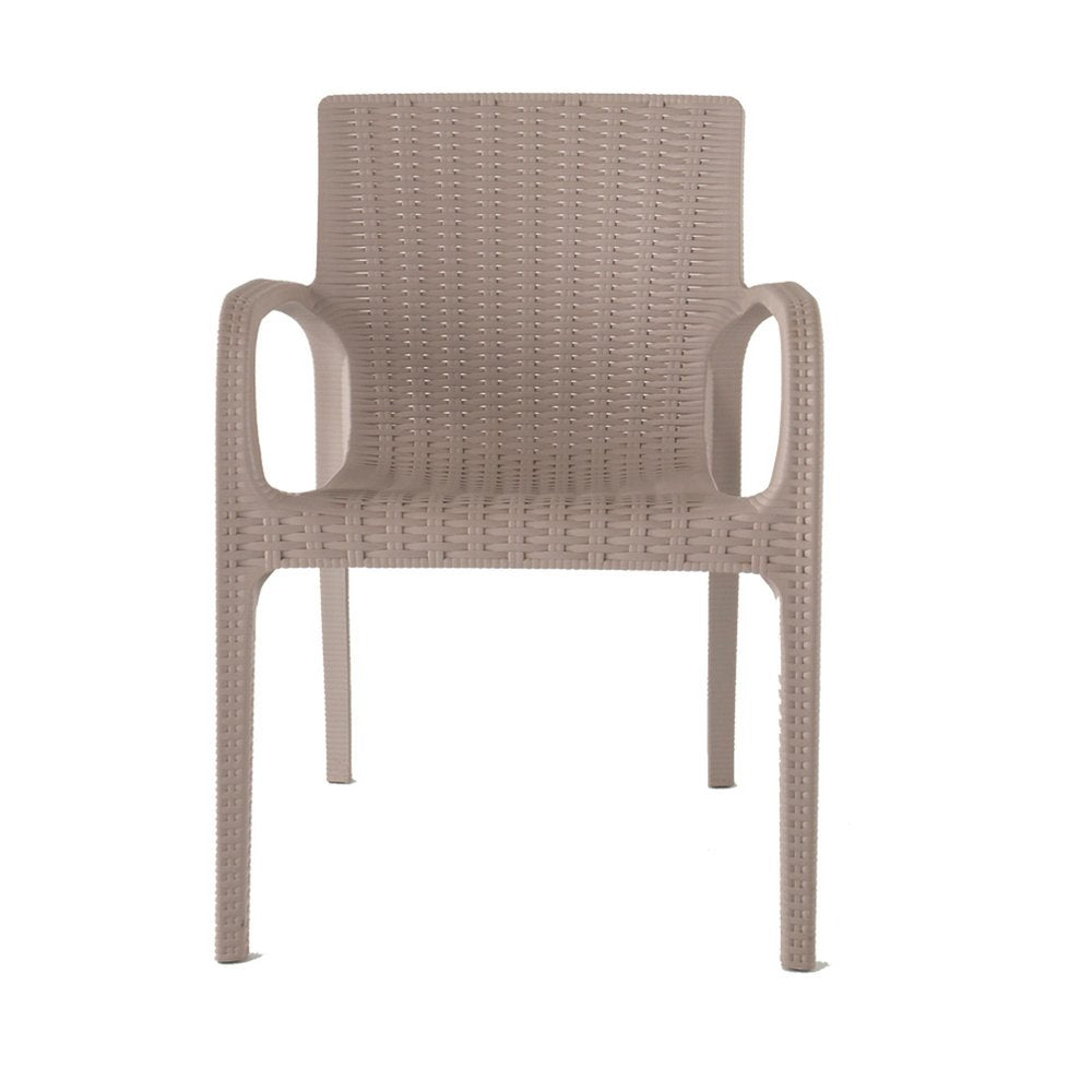 2-Piece Taupe Faux Rattan Heavy-Duty Plastic Outdoor Patio Stacking Arm Chair Set