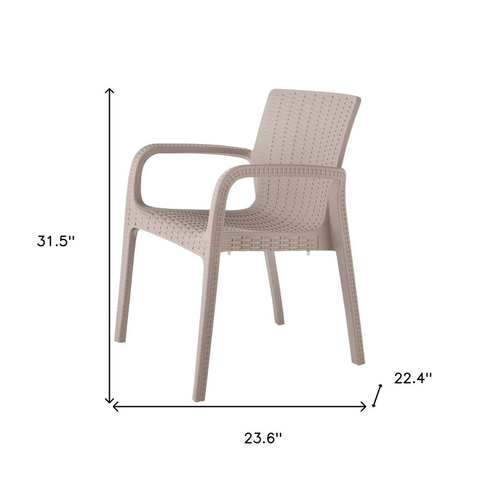 2-Piece Taupe Faux Rattan Heavy-Duty Plastic Outdoor Patio Stacking Arm Chair Set