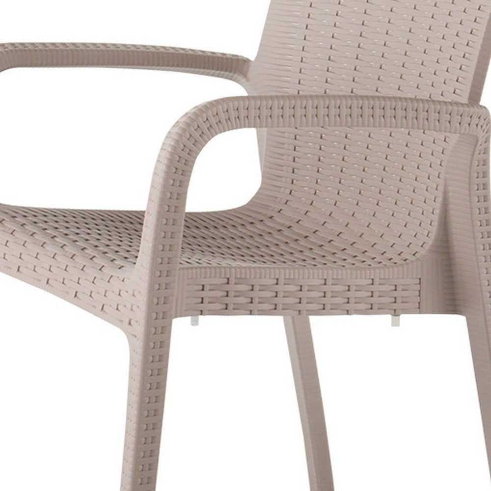 2-Piece Taupe Faux Rattan Heavy-Duty Plastic Outdoor Patio Stacking Arm Chair Set