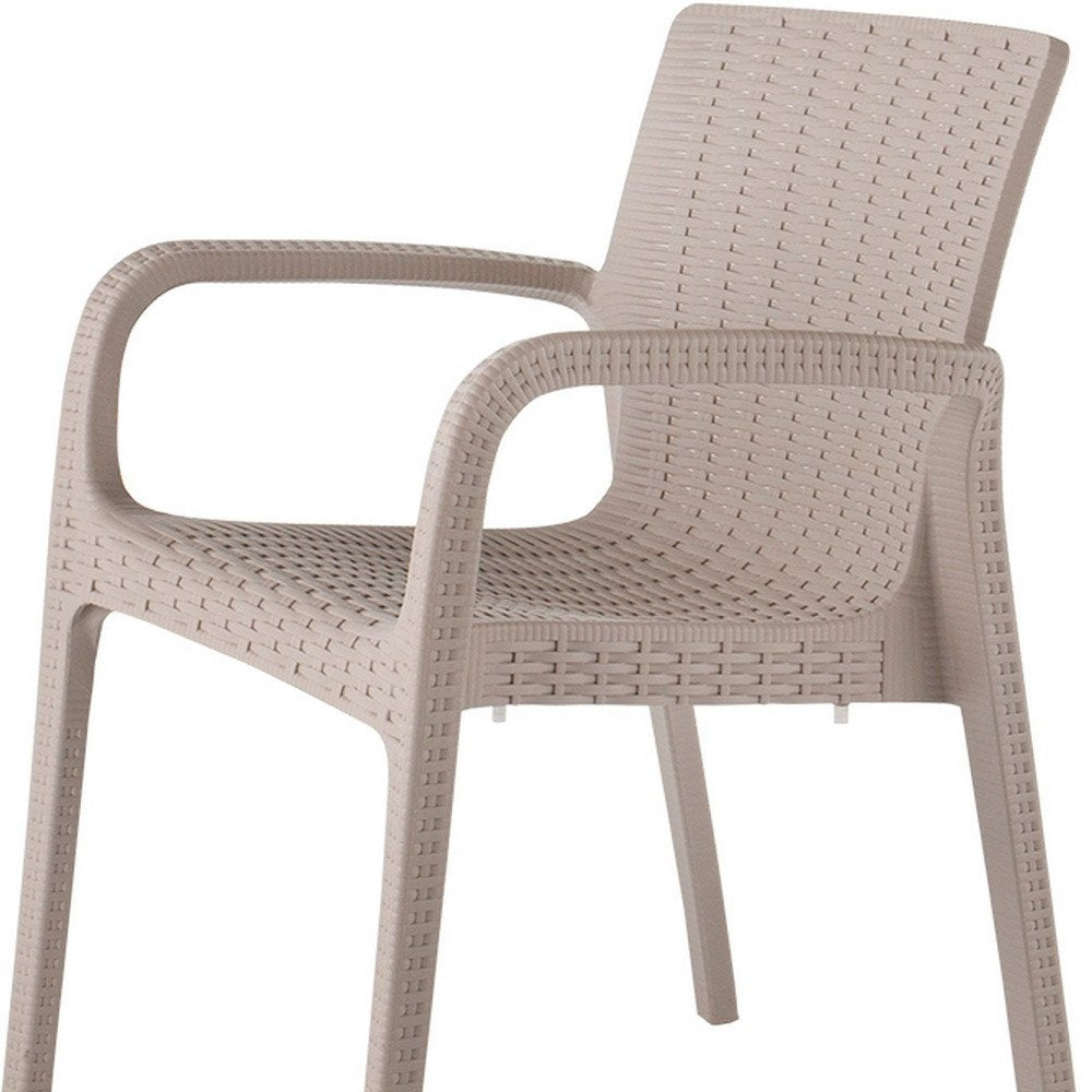 2-Piece Taupe Faux Rattan Heavy-Duty Plastic Outdoor Patio Stacking Arm Chair Set