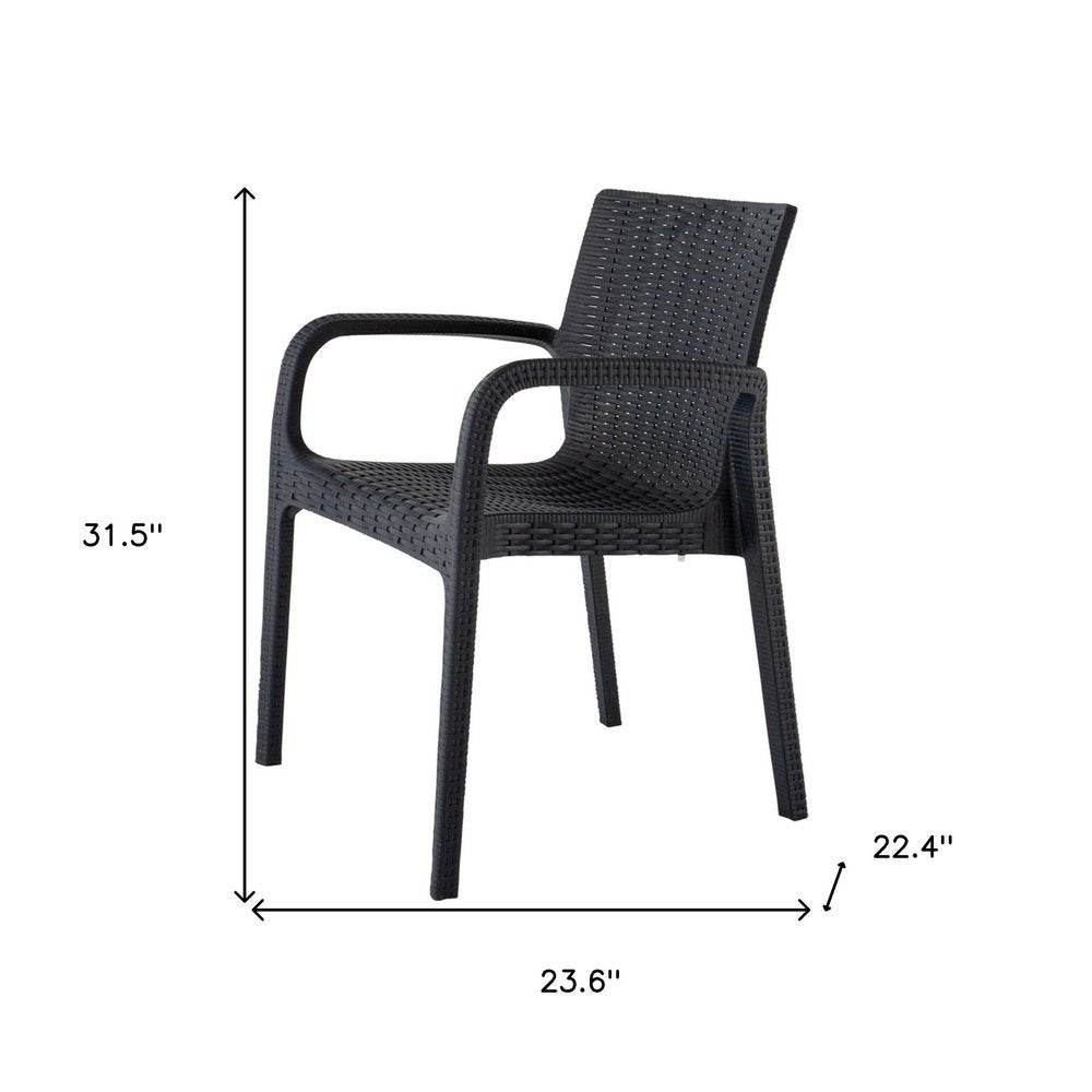 2-Piece Black Faux Rattan Heavy-Duty Plastic Outdoor Patio Stacking Arm Chair Set