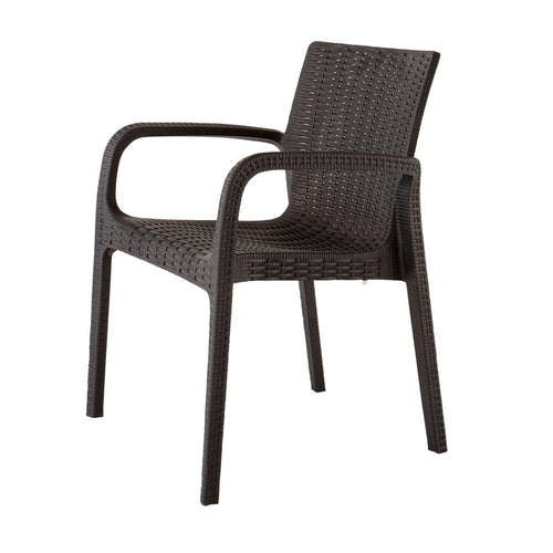 2-Piece Brown Faux Rattan Heavy-Duty Plastic Outdoor Patio Stacking Arm Chair Set