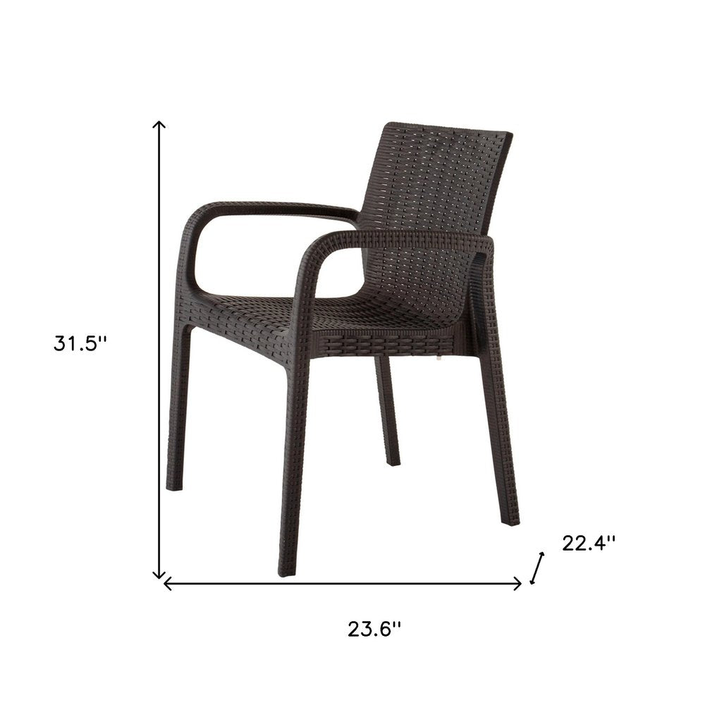 2-Piece Brown Faux Rattan Heavy-Duty Plastic Outdoor Patio Stacking Arm Chair Set