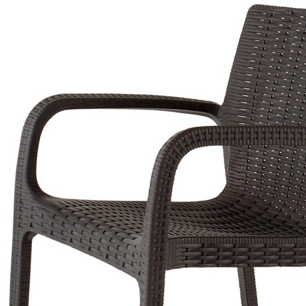 2-Piece Brown Faux Rattan Heavy-Duty Plastic Outdoor Patio Stacking Arm Chair Set