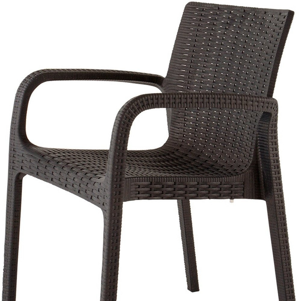 2-Piece Brown Faux Rattan Heavy-Duty Plastic Outdoor Patio Stacking Arm Chair Set
